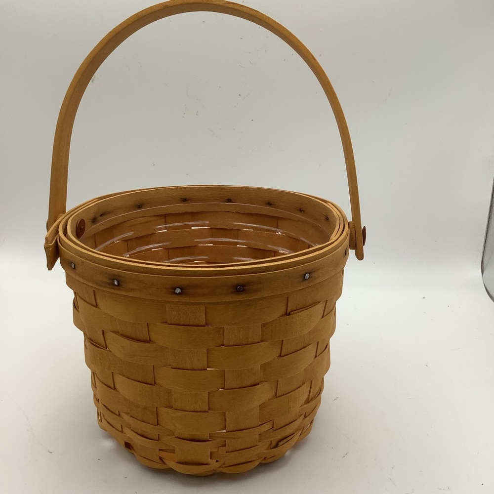 Vintage 1998 Longaberger Round  Handwoven  Basket with Handles and Plastic Liner